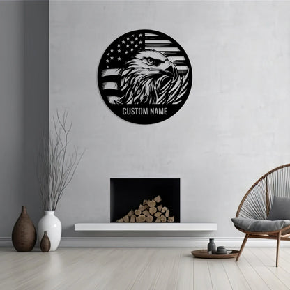 Custom Eagle US Flag Metal Sign