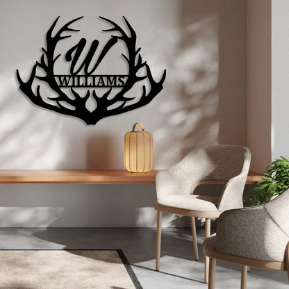 Deer Antler Metal Sign
