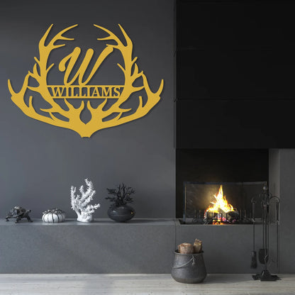 Deer Antler Metal Sign