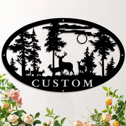 Custom Oval Deer Metal Cabin Sign