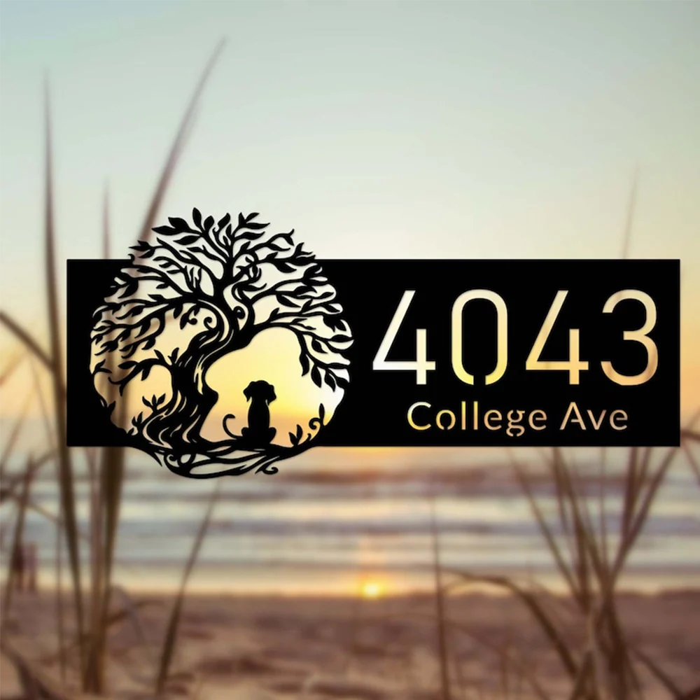 Tree of Life with Dog Address Sign