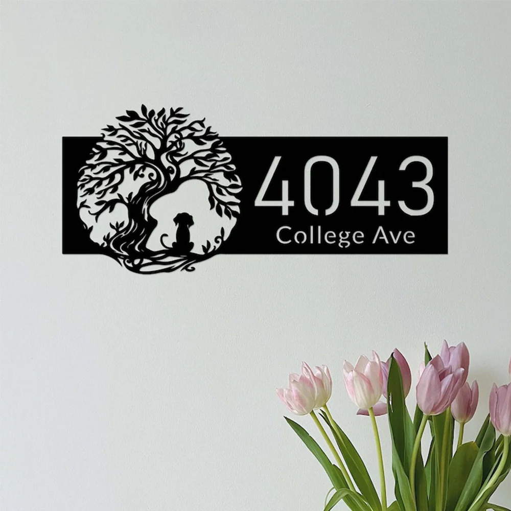 Tree of Life with Dog Address Sign